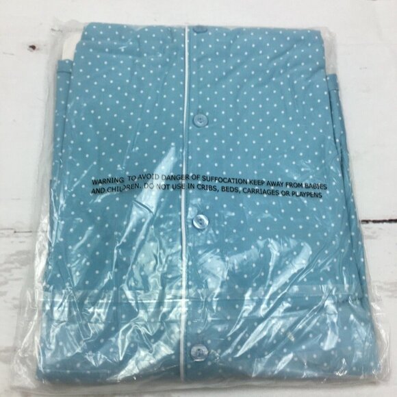 Muk Luks (Hanes) Notch Collar Sleepshirt Nightgown Polka Dot Pattern, Blue, L - Picture 4 of 5